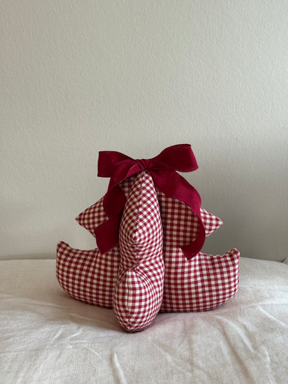 Håndlavet juletræ, rød og hvidternet